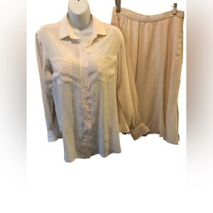 VTG 80’s New York Saint Pierre 100% SILK  Blouse Skirt Set Ivory Sz. 8 Business